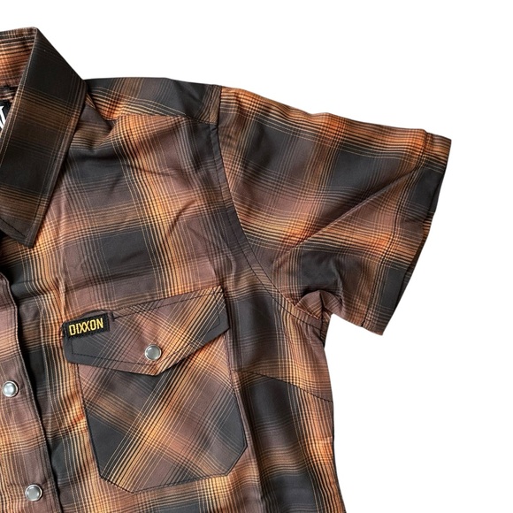 NWT Dixxon Flannel Company Orange & Black Plaid Pearl Snap Bamboo Blend Shirt - Picture 4 of 7